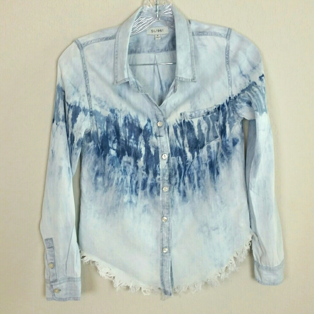 Saks DL1961 kids denim tie dye button up top